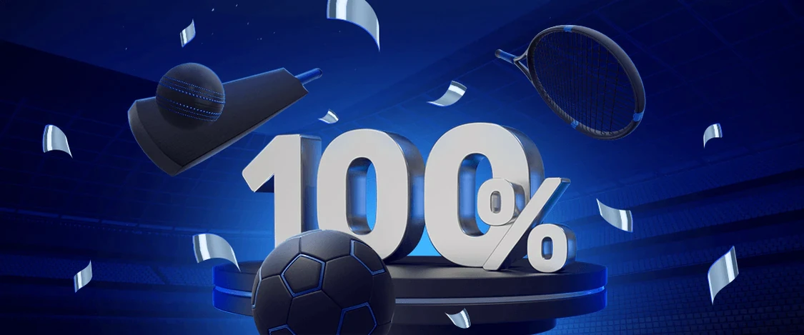 Twin sports welcome bonus banner with a big 100%
