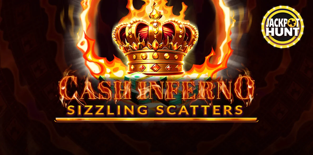 Banner des Spiels Cash Inferno Sizzling Scatters mit brennender Krone