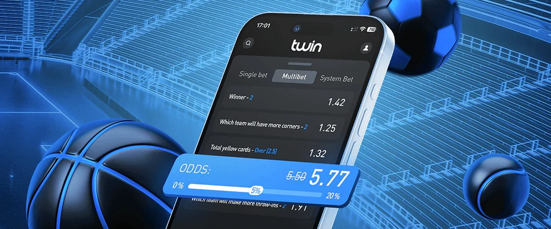 Twin sportsbook bet slip with live odds on a phone