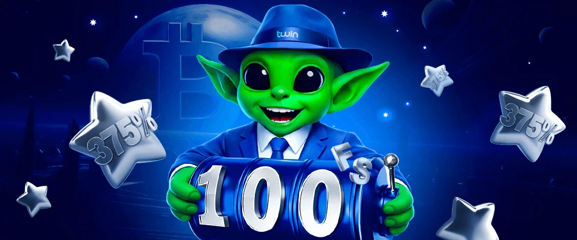 Twin welcome offer banner: 375% and 100 free spins