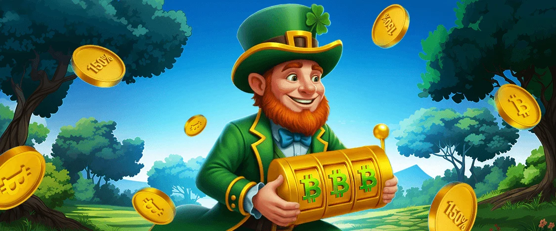 Bannière du Bonus de Démarrage Crypto avec un leprechaun