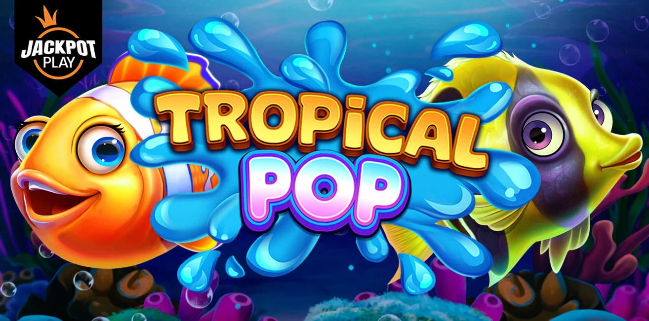 Banner för spelet Tropical Pop med färgglada fiskar