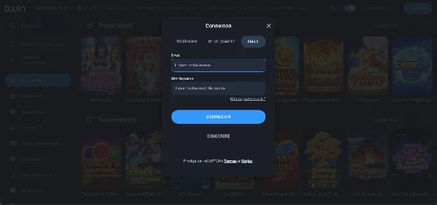 Fenêtre de connexion Twin avec l’e-mail et le mot de passe