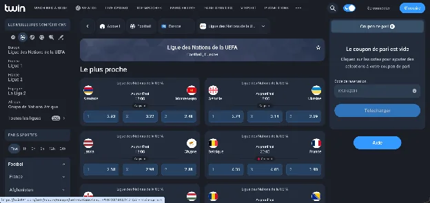 Sportsbook Twin avec des matchs de football et le coupon de pari