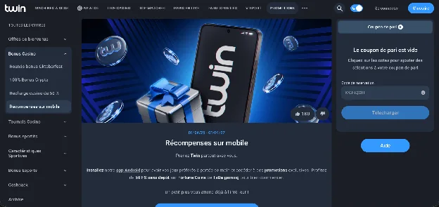 Page de l’offre Récompenses sur mobile de l’application Twin