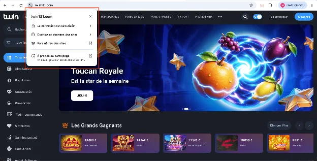 Informations de sécurité du site Twin dans le navigateur