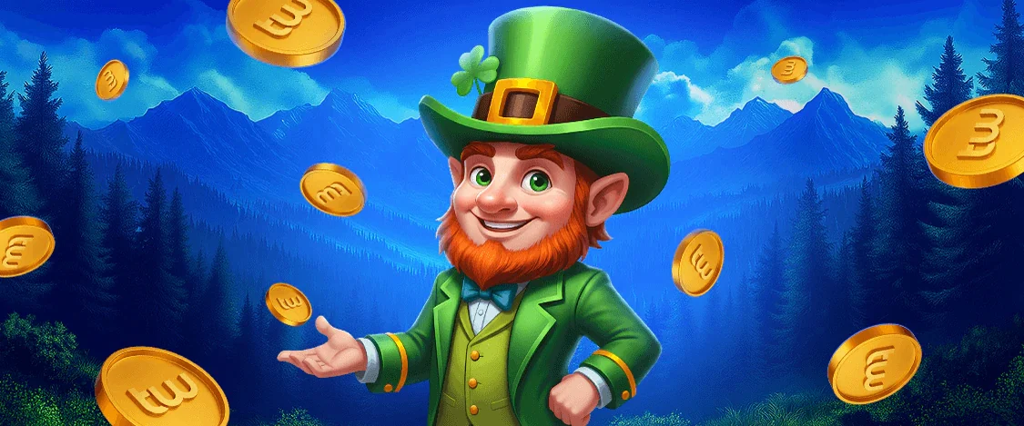 Leprechaun en costume vert entouré de pièces d’or